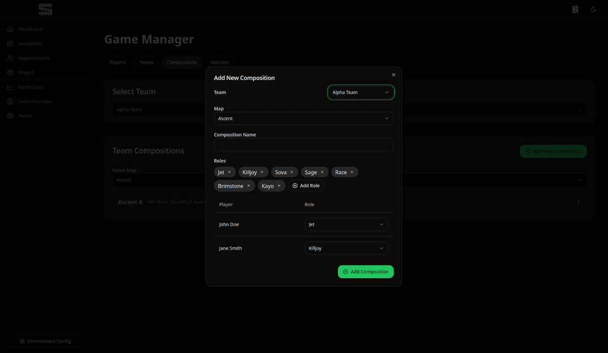 Game statistics dashboard interface