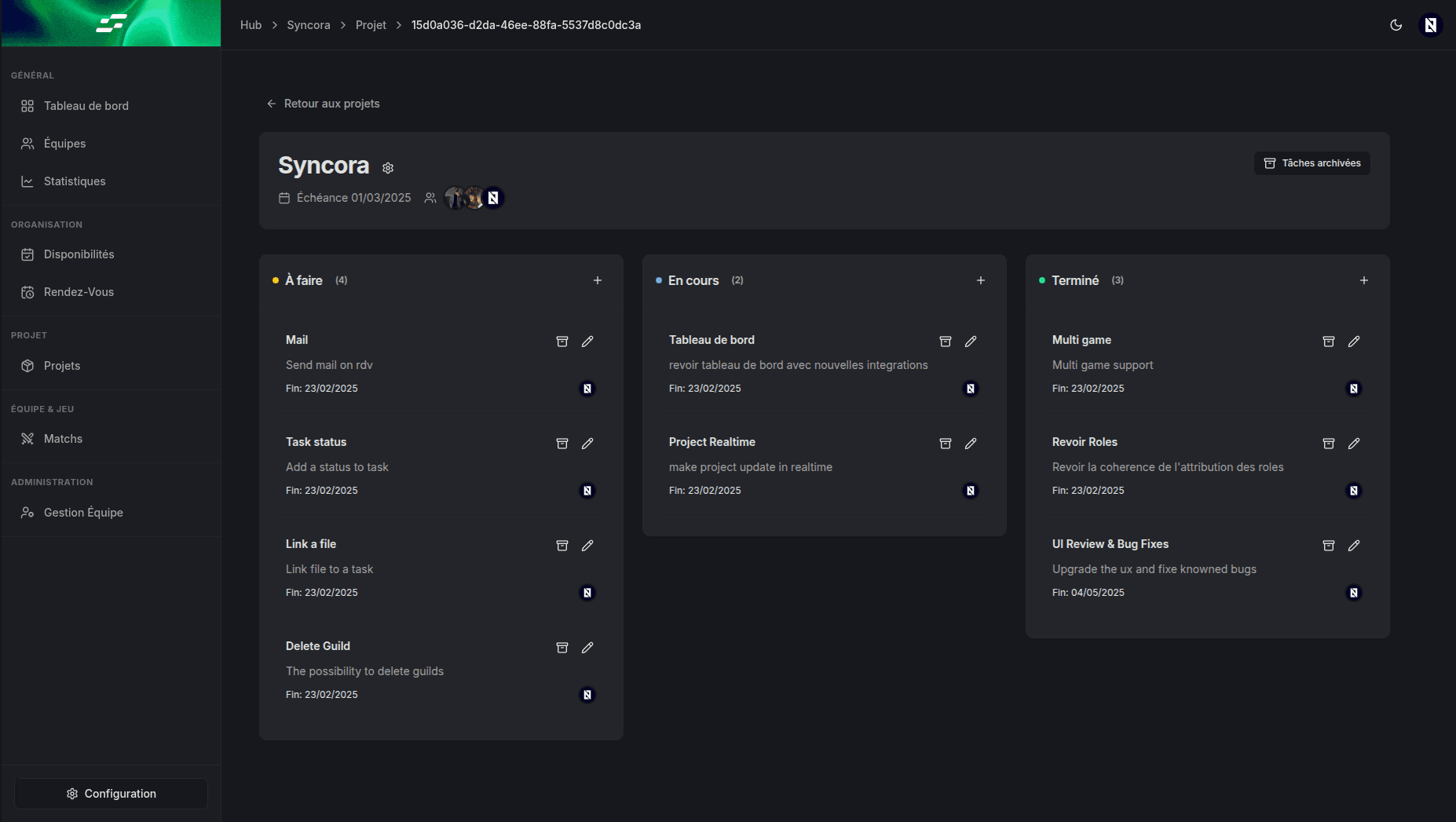 Fonctionnalité 4 – Gestion de projets